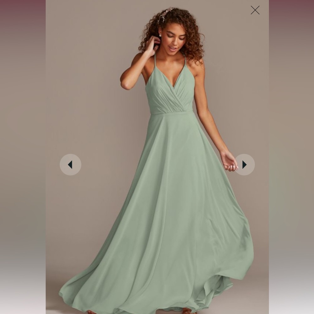 David’s Bridal bridesmaid dress in dusty sage. New with tags!